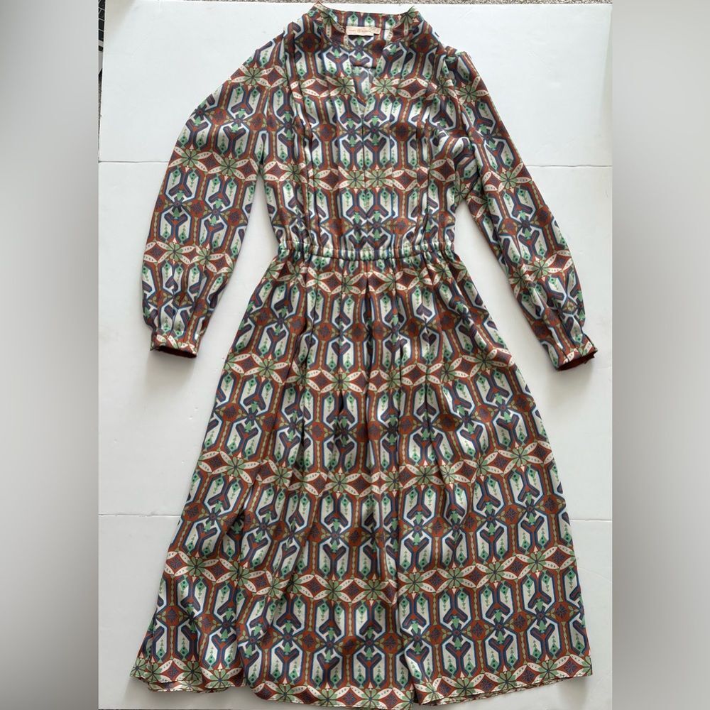 Tory Burch Garden Maze Printed Pleated Midi Dress Size 2 - Picture 3 of 8
